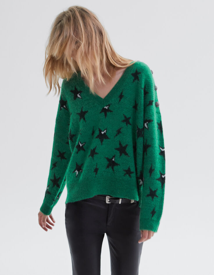 Jersey verde punto jacquard estrellas hombre-3