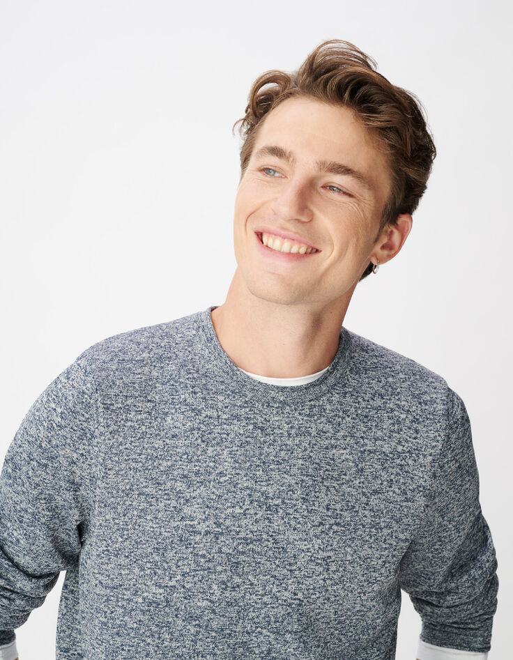 Pull manches longues marine tricot moulin&eacute; Homme-4