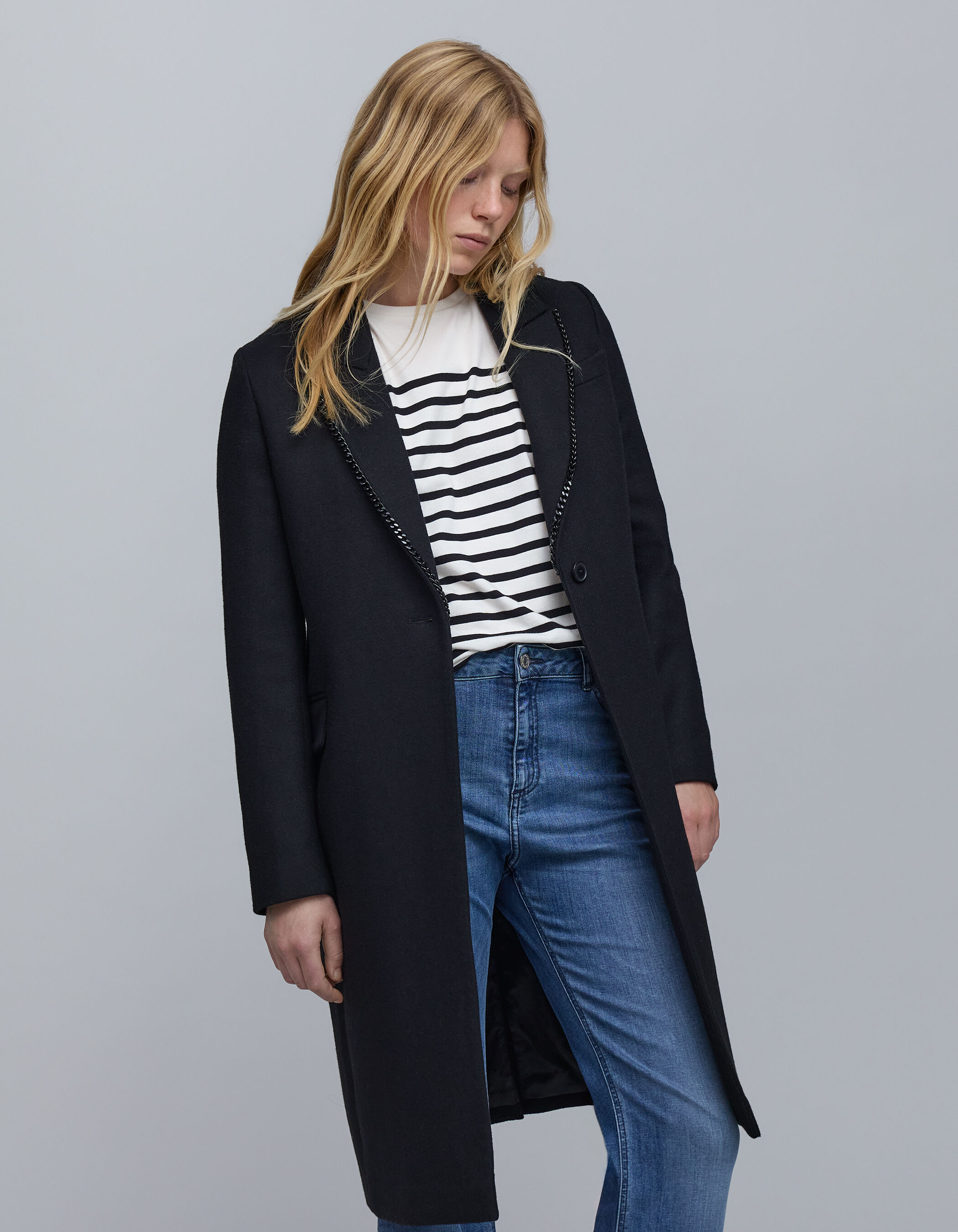 Manteau noir col chaine gourmette Femme IKKS
