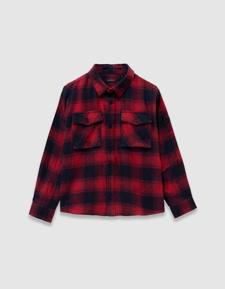 Boys’ navy/red check overshirt with detachable hood-7 Boys’ navy/red check overshirt with detachable hood-7