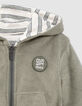 Cardigan réversible kaki éponge et rayures bébé garçon-6