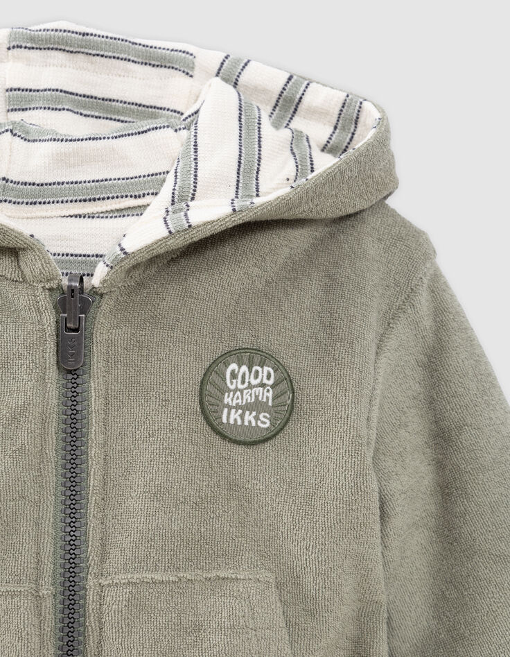 Cardigan réversible kaki éponge et rayures bébé garçon-6