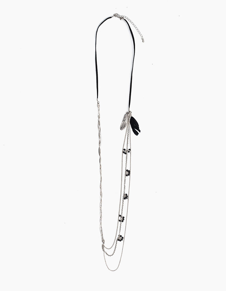 Sautoir fantaisie plumes et grappes perles femme-1