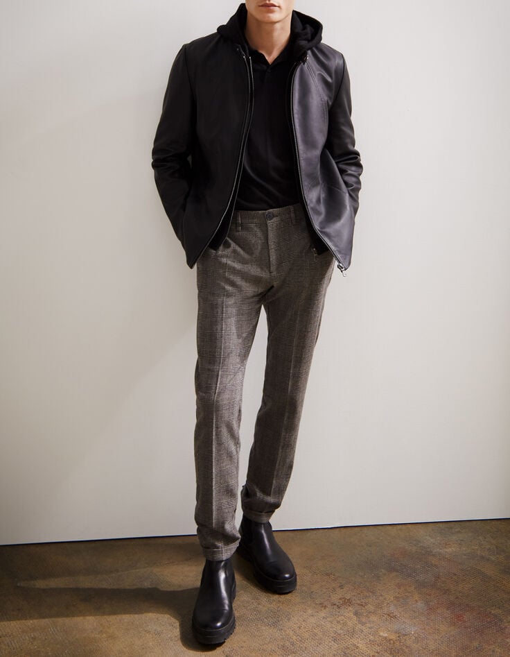 Men’s black leather jacket with seaming-6