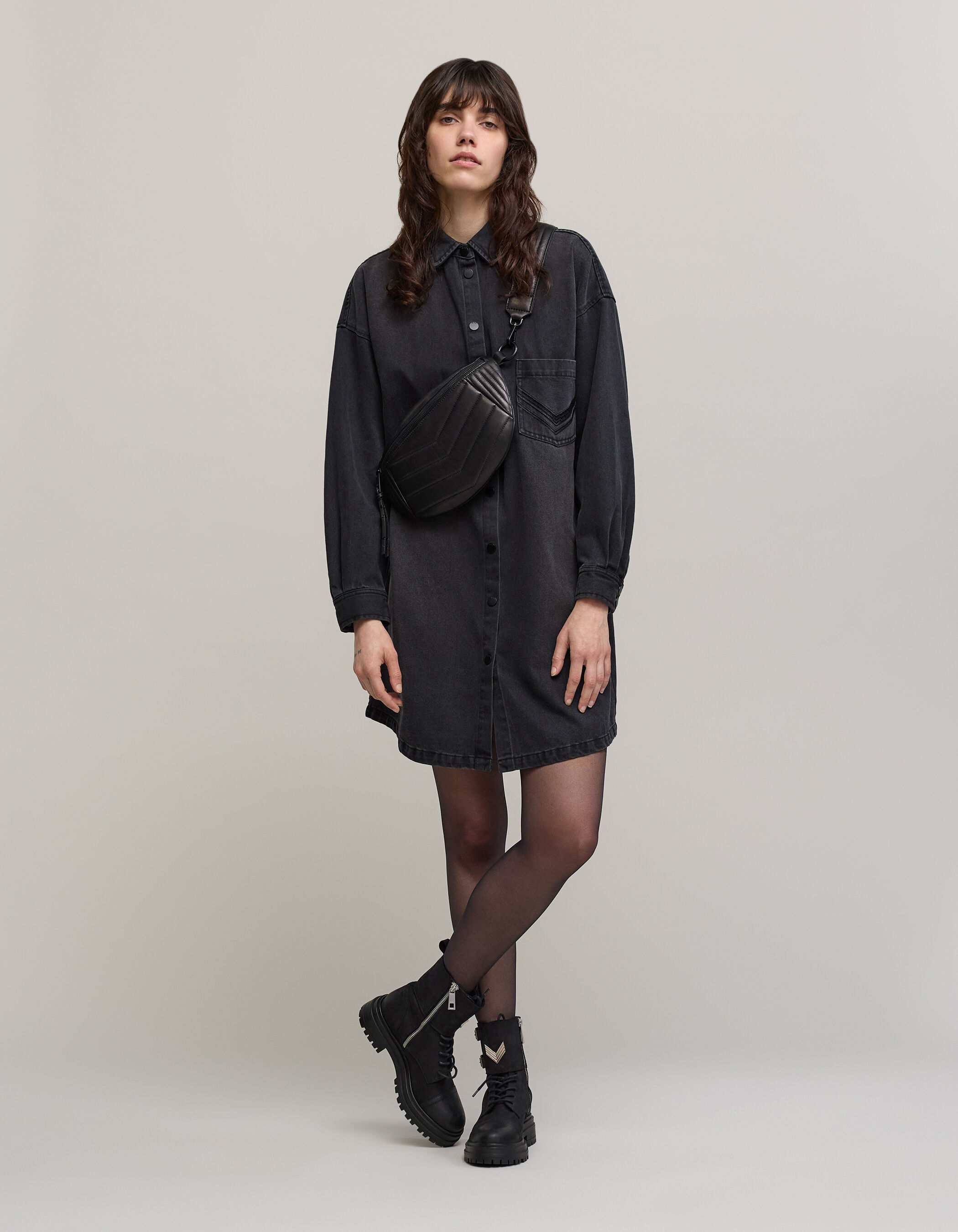 Robe chemise jean noir top