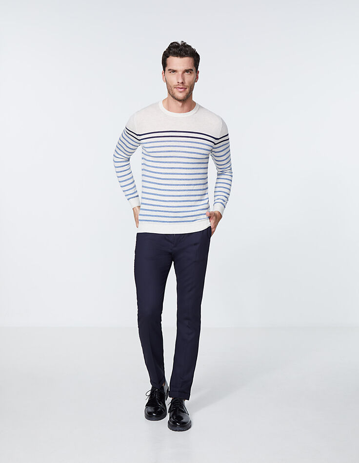 Pull marinière off white à rayures bicolores Homme-6