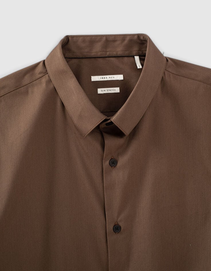 Men’s glazed chestnut STRETCH SLIM shirt-3