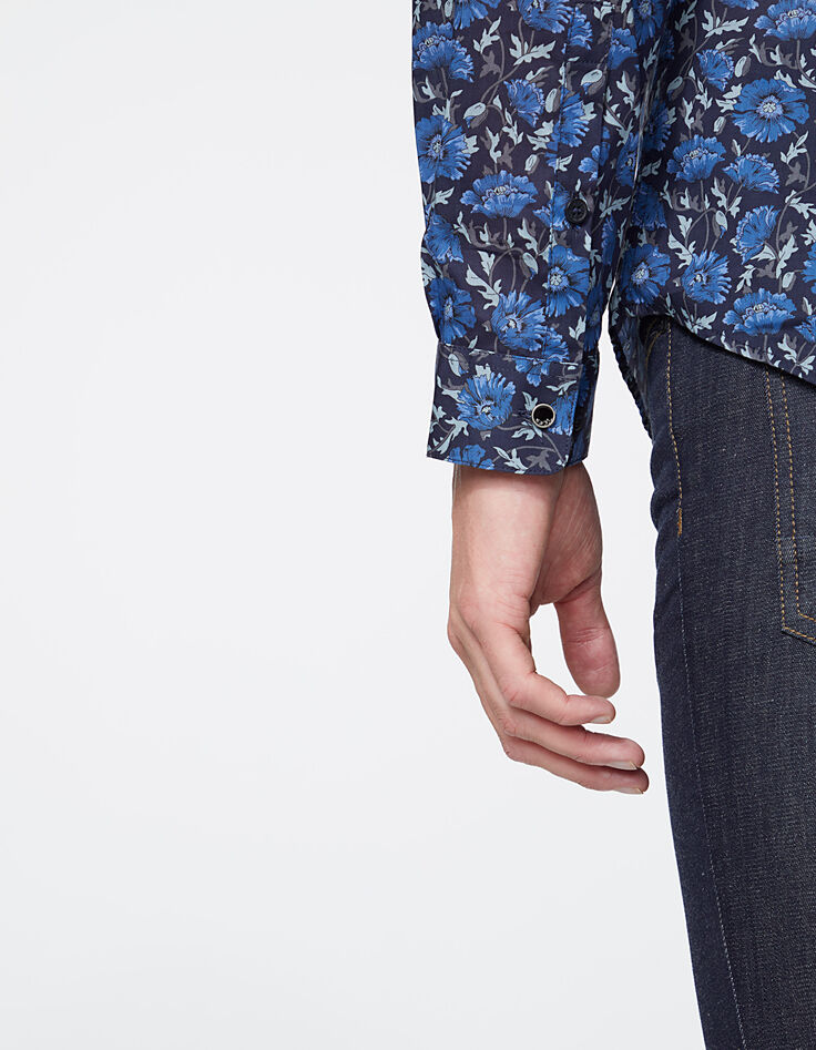 Camisa SLIM azul oscuro tela Liberty con motivo floral Hombre-4