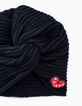 Bonnet et snood navy avec patch cœur bébé fille-2