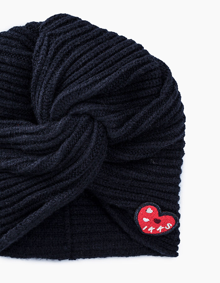 Baby girls’ navy beanie and snood with heart patch - IKKS