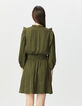 Vestido caqui satinado arrugado volantes plisados mujer-4