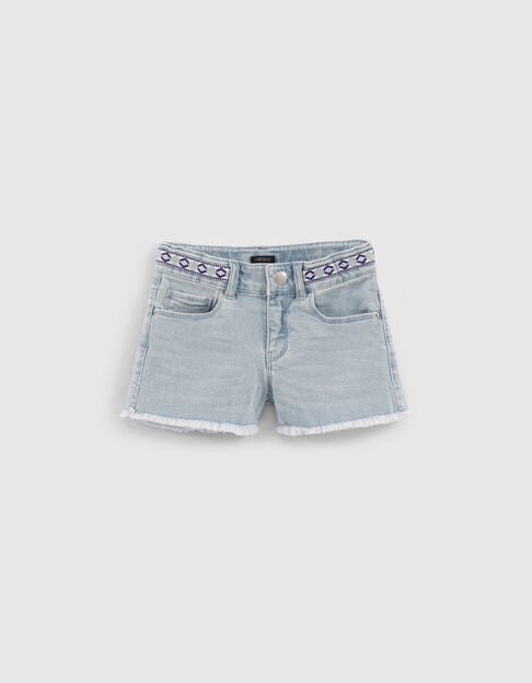 Girls’ faded blue embroidered organic cotton denim shorts