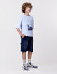 T-shirt bleu coton bio flocage ondes marines garçon-8