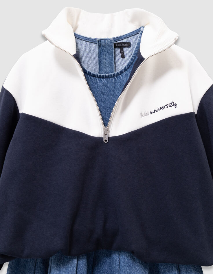 Girls’ 2-in-1 denim dress and zip-neck sweatshirt-4 Girls’ 2-in-1 denim dress and zip-neck sweatshirt-4