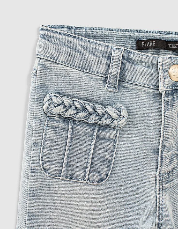 Mädchen-Jeans, Flare-Fit mit Flechtborten in Bleach Blue -5