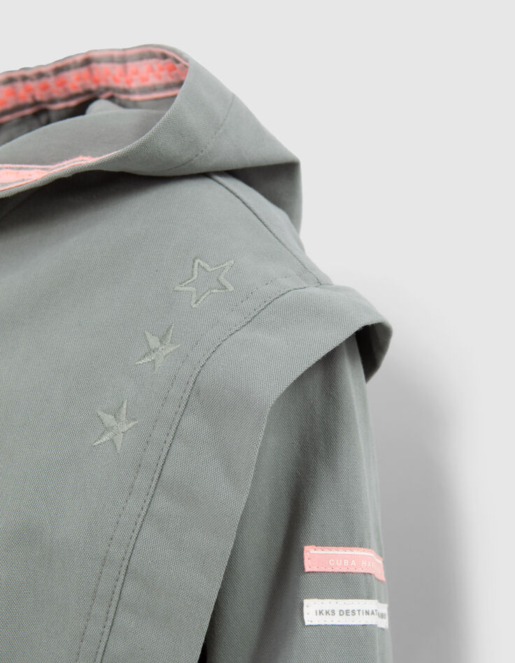 Parka caqui algodón orgánico bordados mensaje espalda niña-6