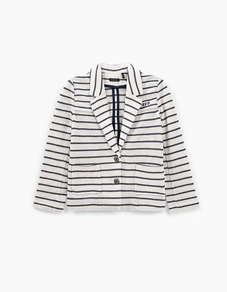 Cardigan-veste blanc cassé rayé navy en maille fille-2