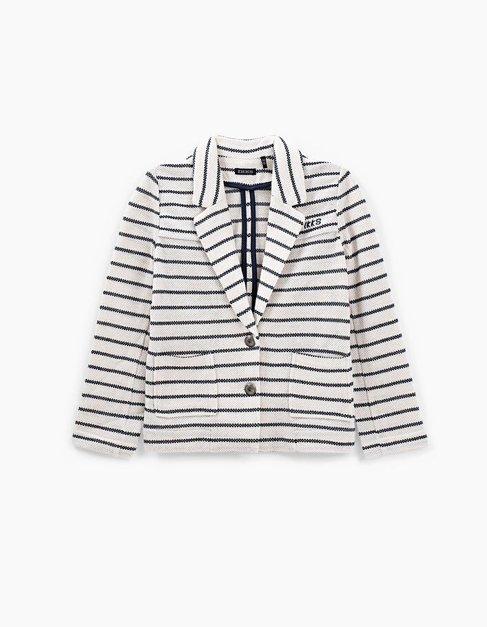 Girls’ off-white navy striped knit cardigan jacket - IKKS