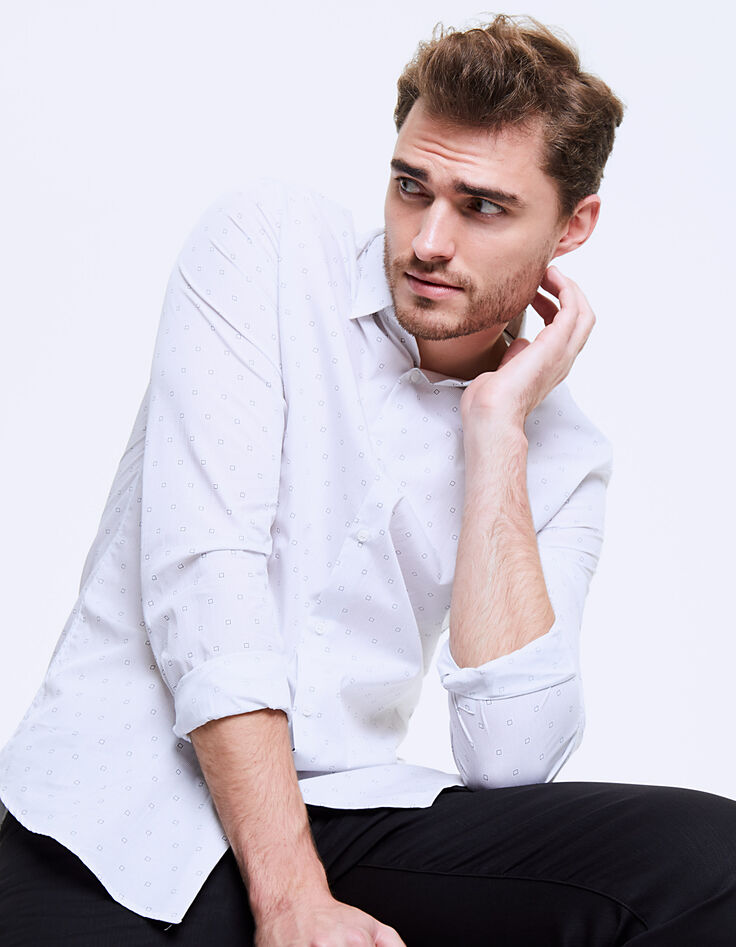 Men’s white Albini® checked slim shirt-1 Men’s white Albini® checked slim shirt-1