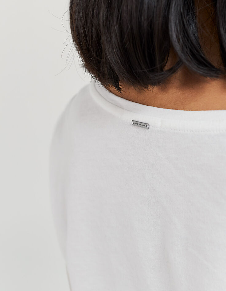 Tee-shirt en coton blanc cassé visuel message Paris femme-3