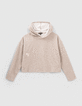 Girls&rsquo; beige hooded T-shirt with XL print on back-1