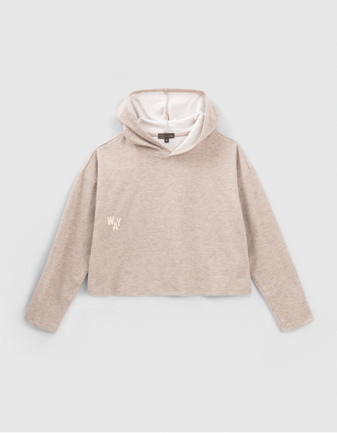 Girls’ beige hooded T-shirt with XL print on back
