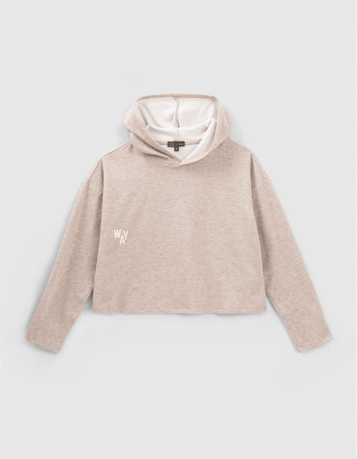 Girls’ beige hooded T-shirt with XL print on back-1