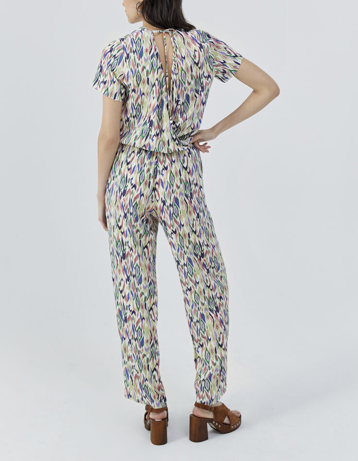 Combinaison pantalon écrue imprimé ikat losanges Femme-3
