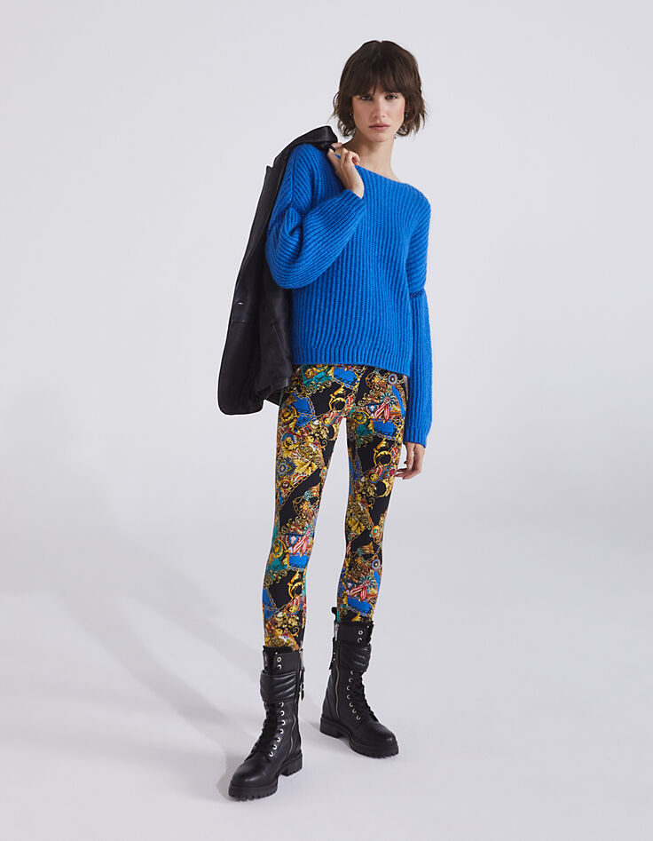 Pull col V en laine mousseuse coloris bleu femme-6