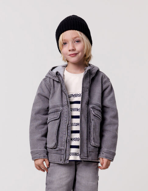 Blouson en jean gris à capuche garçon - IKKS