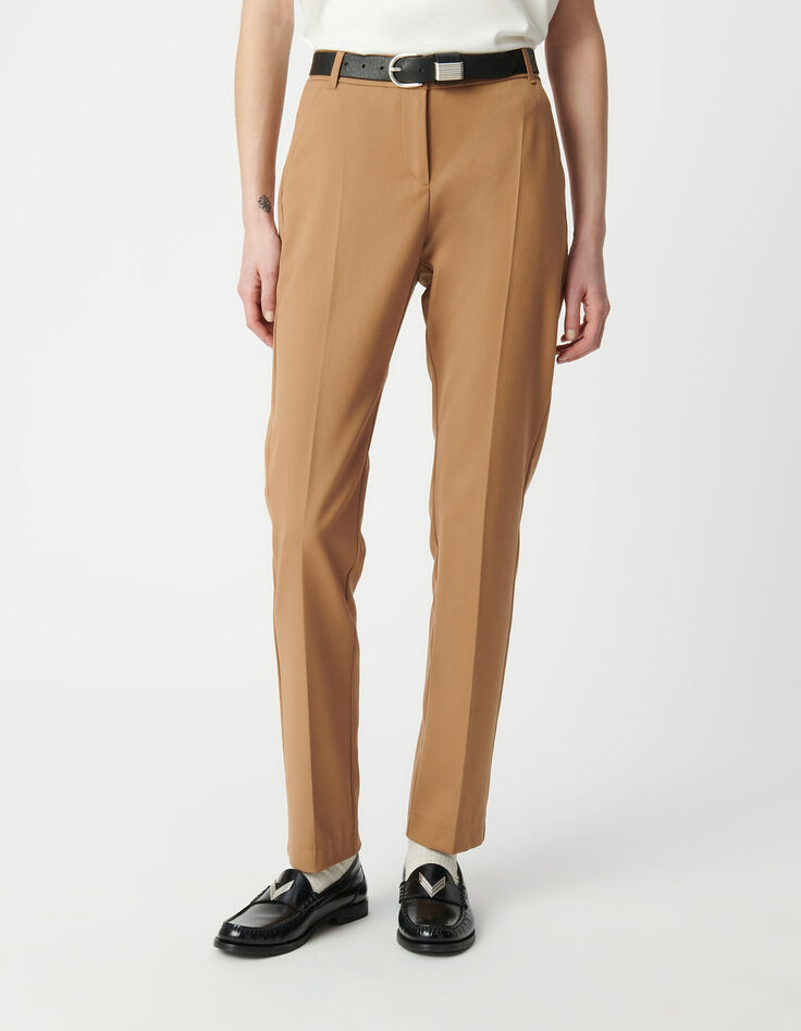 Mujer pantalón recto camel metalizado-7