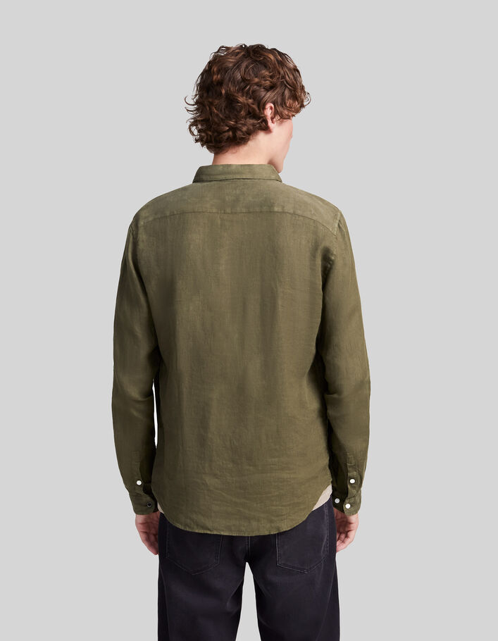 Men’s army green pure linen SLIM shirt - IKKS