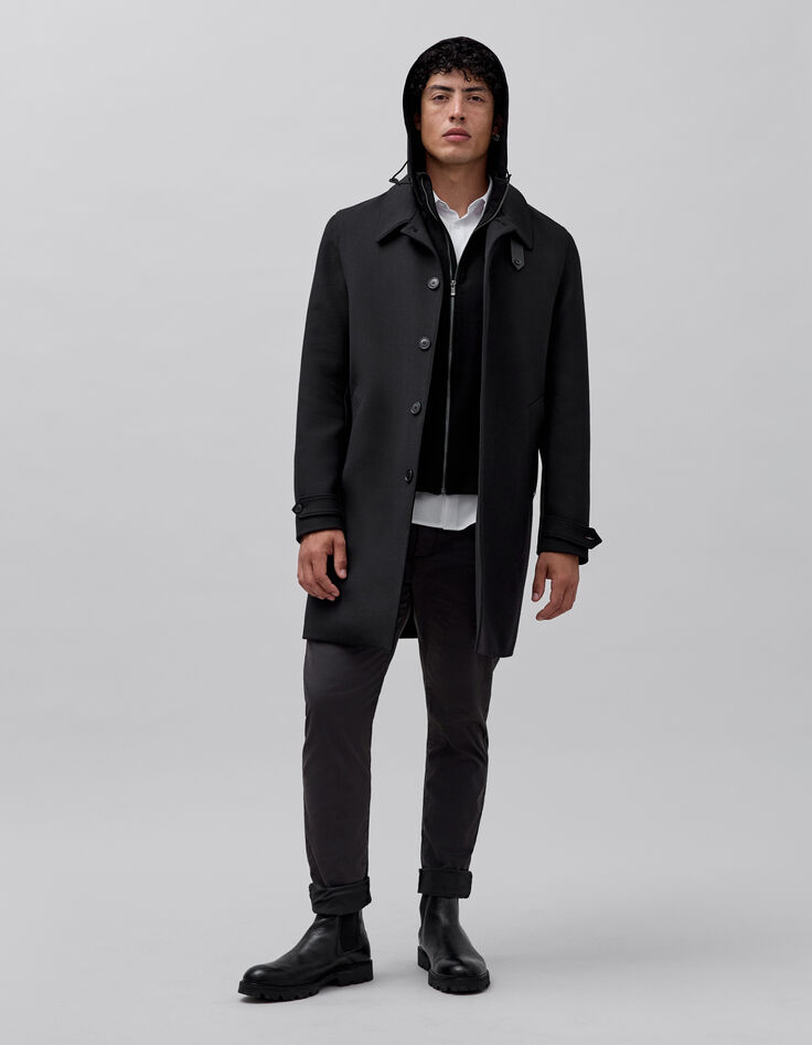 Trench noir à parementure-capuche amovible Homme-4