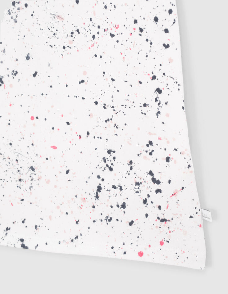 Wei&szlig;es M&auml;dchenshirtkleid mit Fleckenprint-4