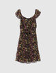Robe noire épaules élastiquées imprimé maxi fleurs Femme-4