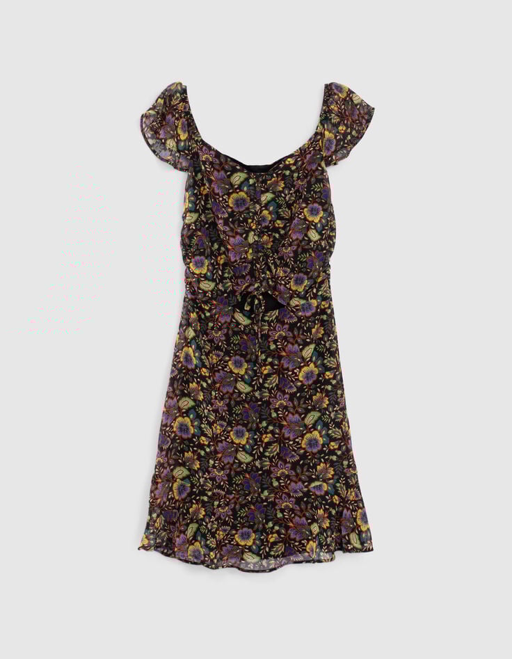 Robe noire épaules élastiquées imprimé maxi fleurs Femme-4 Robe noire épaules élastiquées imprimé maxi fleurs Femme-4