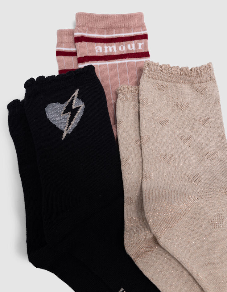 Rosa, goldene und schwarze Mädchensocken-2