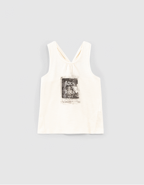 Ecrufarbenes Mädchen-Bio-Tanktop mit Foto-Pola-Motiv 