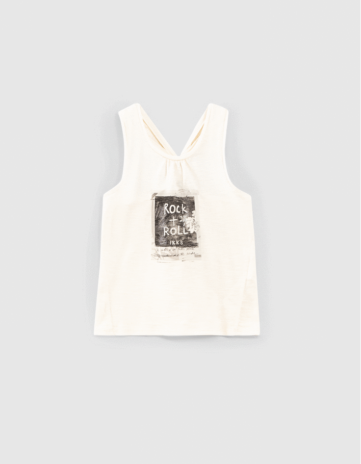 Girls’ ecru organic vest top with polaroid photo image - IKKS