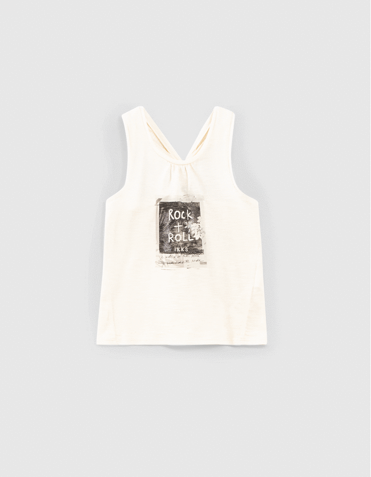 Ecrufarbenes Mädchen-Bio-Tanktop mit Foto-Pola-Motiv -1 Ecrufarbenes Mädchen-Bio-Tanktop mit Foto-Pola-Motiv -1