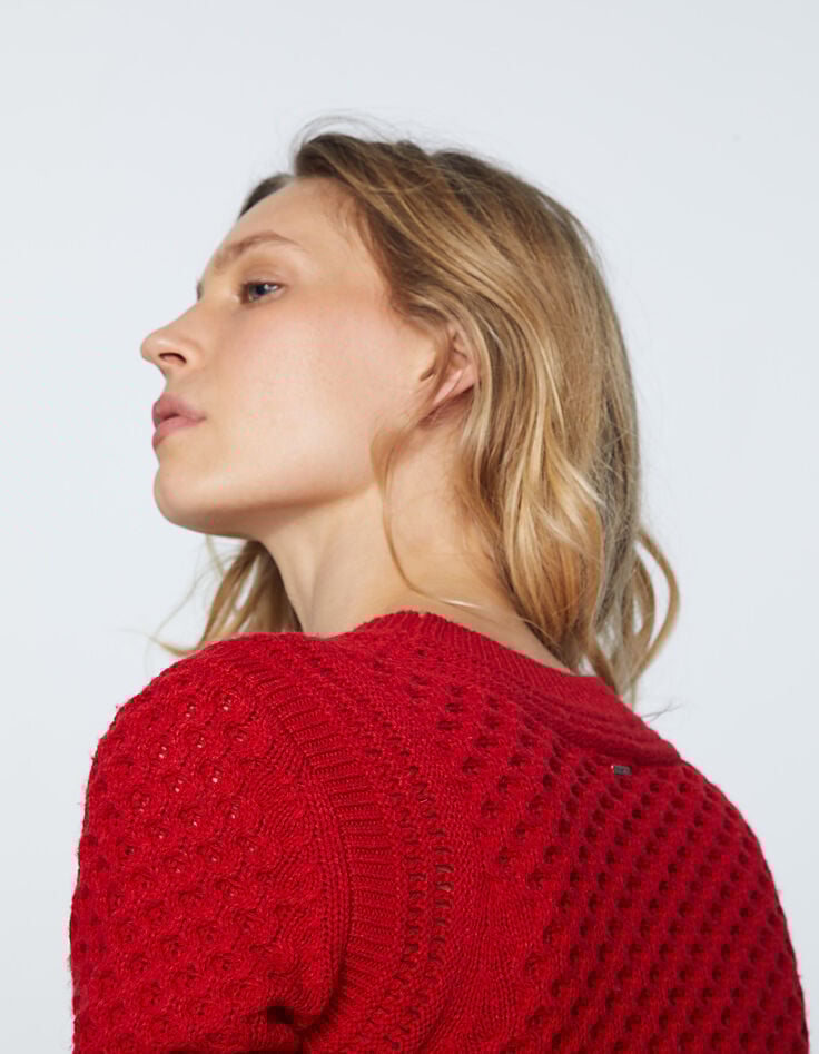 Women’s red Aran knit sweater with wool-5