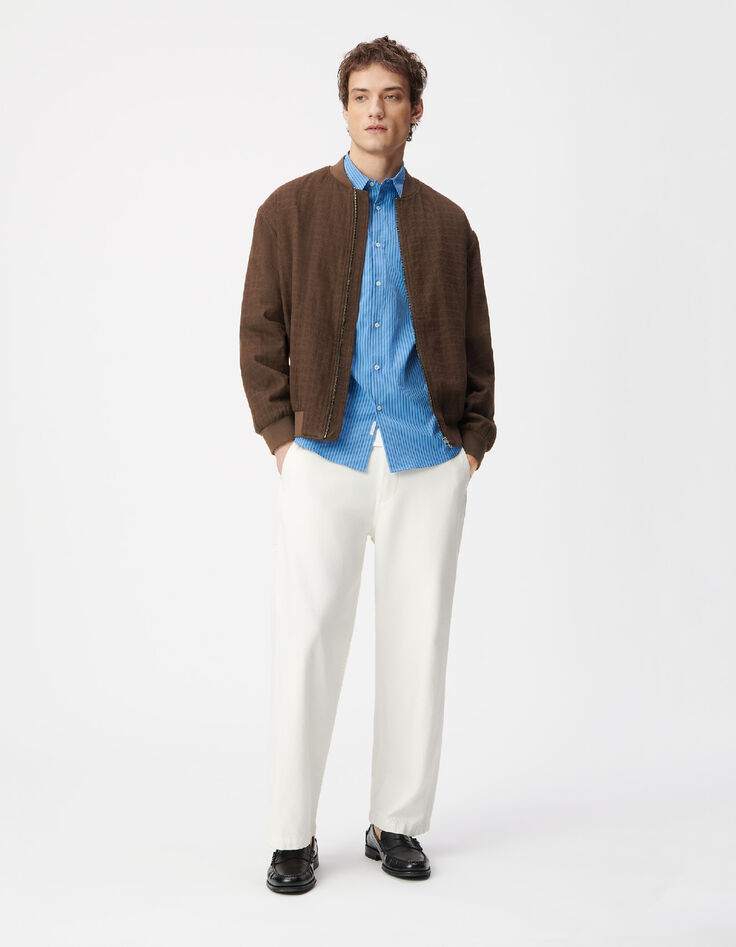 Blouson bomber marron tissu relief Homme-3