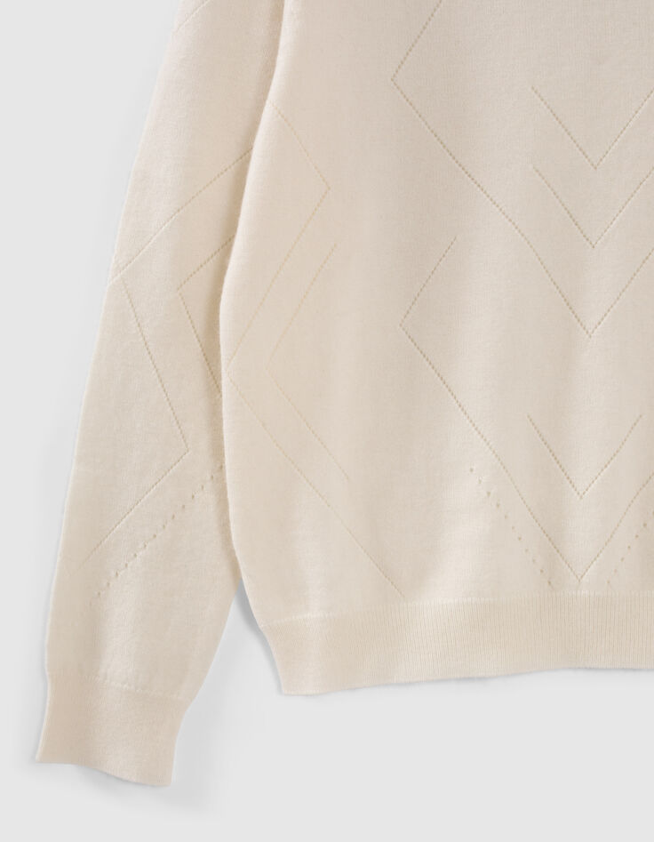 Cremeweißer Mädchenpullover im Ajours-Strick-4