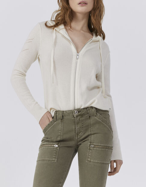 Damenkapuzenstrickjacke aus Kaschmir mit Fischgräten