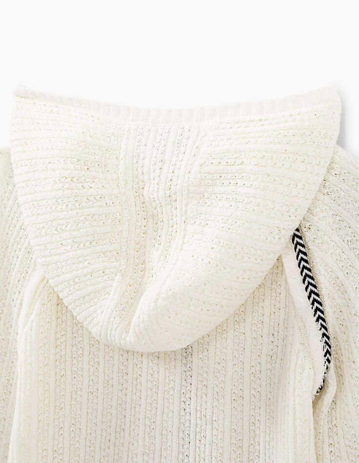Girls&rsquo; ecru decorative knit hooded cardigan-5