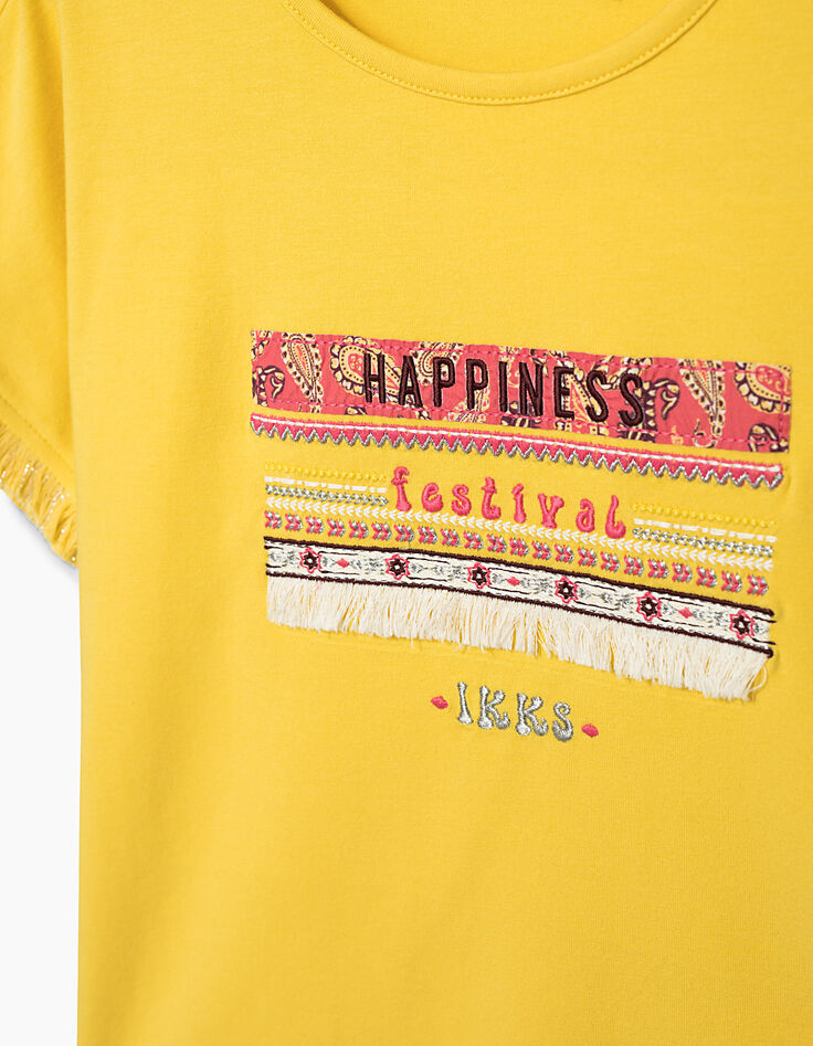 Tee-shirt jaune moyen HAPPINESS Festival fille-3