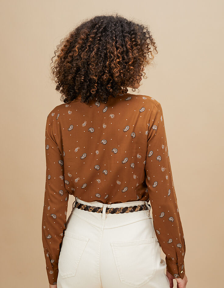 Camisa caramelo estampado cachemira corbata I.Code-3