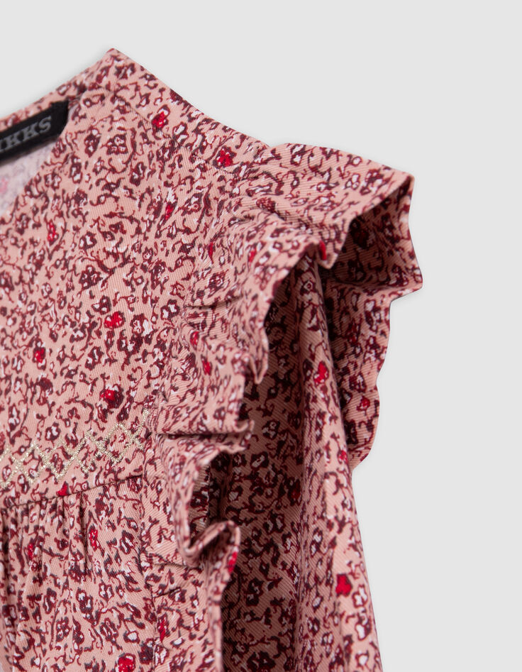 Girl's pink floral print blouse-5