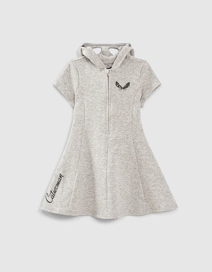 Robe gris chiné IKKS - CATWOMAN à capuche-masque fille-1