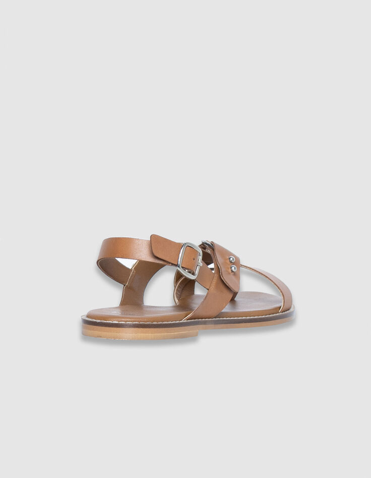 Women's camel leather sandals entredoigt plates-3